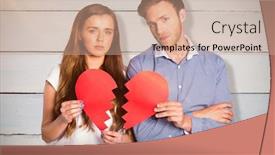  Presentation with broken heart - Beautiful PPT layouts featuring couple holding broken heart against painted blue wooden planks backdrop and a coral colored foreground
