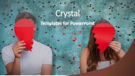  Presentation with broken heart - Cool new theme with couple holding broken heart against blue paint splashed surface backdrop and a seafoam green colored foreground