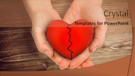  Presentation with broken heart - Amazing presentation theme having couple holding broken heart in hands against wooden floor backdrop and a coral colored foreground