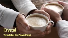  Presentation with coffee cup - PPT theme with couple holding cup of coffe background and a tawny brown colored foreground