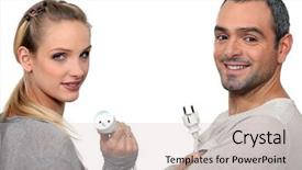  Presentation with electric cable - Amazing slides having couple holding electrical cable backdrop and a  colored foreground