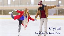  Presentation with ice rink - Presentation theme enhanced with couple holding hands on skating background and a sky blue colored foreground