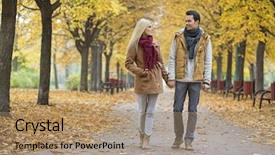  Presentation with hands holding - Slides consisting of couple holding hands while walking in park during autumn background and a coral colored foreground