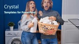  Presentation with laundry detergent - Slide deck with couple-holding-laundry-basket background and a ocean colored foreground