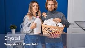  Presentation with laundry detergent - Presentation featuring couple-holding-laundry-basket background and a ocean colored foreground