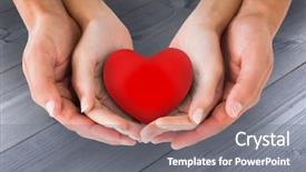  Presentation with bleached - Audience pleasing presentation design consisting of couple holding miniature heart in hands against bleached wooden planks background backdrop and a gray colored foreground