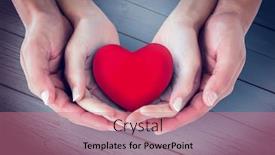  Presentation with hands heart - Cool new slide deck with couple holding miniature heart in hands against wooden floor backdrop and a coral colored foreground