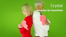  Presentation with broken heart - Presentation design featuring couple holding two halves of broken heart against green vignette background and a tawny brown colored foreground