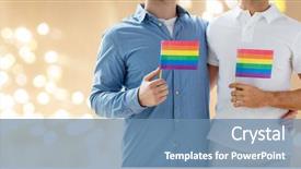  Presentation with family gay - Slide deck consisting of couple hugging and holding rainbow background and a teal colored foreground