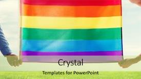  Presentation with gay rainbow flag - Slide deck enhanced with couple hugging and holding rainbow background and a yellow colored foreground