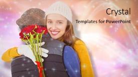  Presentation with roses - Slides having couple hugging each other with red roses against glowing background background and a lemonade colored foreground