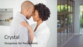  Presentation with kitchen - Slide deck featuring couple hugging in the kitchen background and a  colored foreground