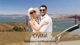  Presentation with golden car - Beautiful presentation featuring couple hugging near convertible car backdrop and a coral colored foreground