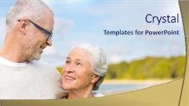  Presentation with old age - Presentation featuring couple hugging over beach background background and a sky blue colored foreground