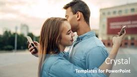  Presentation with relationship - Amazing theme having couple hugs and using gadgets modern relationship backdrop and a teal colored foreground
