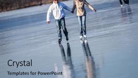  Presentation with skating - Presentation theme consisting of couple ice skating outdoors background and a light blue colored foreground