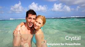  Presentation with lagoon - PPT theme having couple in a caribbean lagoon showing thumbs up background and a seafoam green colored foreground