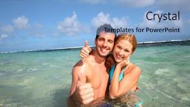  Presentation with lagoon - Colorful PPT layouts enhanced with couple in a caribbean lagoon showing thumbs up backdrop and a light blue colored foreground