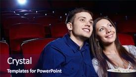 Presentation with movie theater - Slides consisting of couple in a movie theater background and a navy blue colored foreground