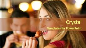  Presentation with hamburger - Colorful PPT theme enhanced with couple in a restaurant backdrop and a red colored foreground