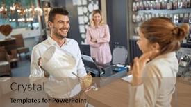  Presentation with shopping experience - Slide set having couple-in-a-store-admiring background and a coral colored foreground