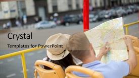  Presentation with tour - Audience pleasing slide deck consisting of couple in a tour bus backdrop and a coral colored foreground