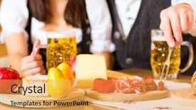  Presentation with hut - Slide deck with couple in a traditional mountain background and a  colored foreground