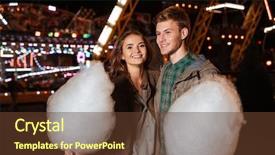  Presentation with cotton candy - Colorful PPT theme enhanced with couple in amusement park with cotton candy in warm clothes backdrop and a tawny brown colored foreground