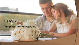  Presentation with grand opening cafe - Amazing slide set having couple in an open air backdrop and a coral colored foreground