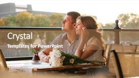  Presentation with grand opening cafe - Presentation design consisting of couple in an open air background and a coral colored foreground
