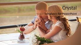  Presentation with grand opening cafe - Beautiful PPT theme featuring couple in an open air backdrop and a  colored foreground