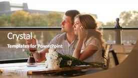  Presentation with grand opening cafe - Presentation design featuring couple in an open air background and a  colored foreground