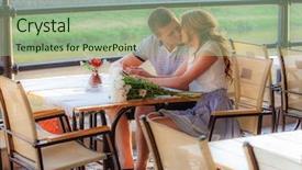  Presentation with grand opening cafe - Cool new PPT theme with couple in an open air backdrop and a  colored foreground