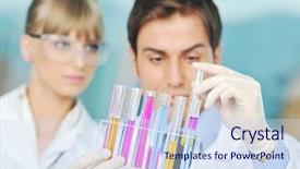  Presentation with biology - Slides featuring couple in bright modern lab background and a sky blue colored foreground