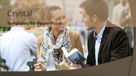  Presentation with lunch - PPT theme having couple in bryant park having lunch and reading city guide background and a coral colored foreground