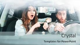  Presentation with car - Presentation theme having couple in car girl shows background and a  colored foreground