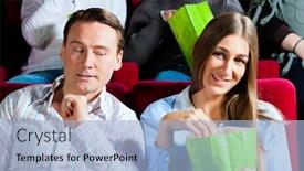  Presentation with popcorn movie - Slides having couple-in-cinema-watching background and a light blue colored foreground