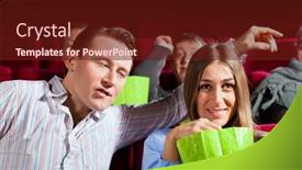  Presentation with popcorn movie - Presentation theme having couple-in-cinema-watching background and a tawny brown colored foreground