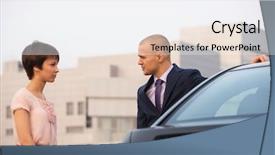  Presentation with black man fashion - Slide set featuring couple in conflict talking beside background and a sky blue colored foreground