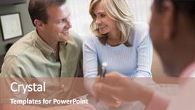  Presentation with ivf - Presentation theme having couple in consultation at ivf background and a coral colored foreground