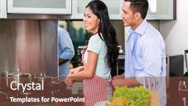  Presentation with food mask kitchen - Slide set with couple in domestic kitchen cooking food background and a tawny brown colored foreground