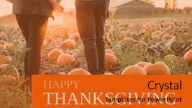  Presentation with happy thanksgiving - Colorful slide deck enhanced with digital composite of happy thanksgiving text with couple in field of pumpkins backdrop and a gold colored foreground