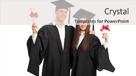  Presentation with graduation - Beautiful theme featuring couple in graduation gowns posing with diplomas isolated on white background backdrop and a light gray colored foreground