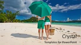  Presentation with umbrella - Amazing slide set having umbrella on a tropical beach backdrop and a lemonade colored foreground
