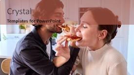  Presentation with eat - Slide deck featuring couple-in-kitchen-at-home background and a red colored foreground