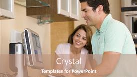  Presentation with kitchen - Presentation design having current affairs - couple in kitchen with computer background and a coral colored foreground