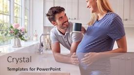  Presentation with cup coffee - Presentation design enhanced with couple-in-kitchen-with-man background and a mint green colored foreground