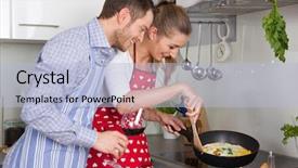  Presentation with cooking - Presentation design featuring couple in love cooking together background and a light blue colored foreground