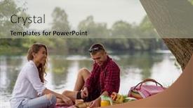  Presentation with food bank - Cool new theme with couple in love enjoying picnic time drink and food in beautiful nature on the river bank backdrop and a light gray colored foreground