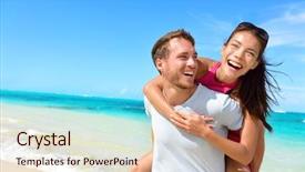  Presentation with holiday destination - Presentation theme enhanced with couple in love on beach background and a lemonade colored foreground